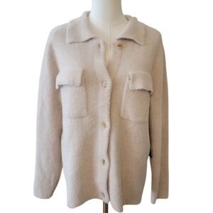 NWT Broadway38 Beige Fuzzy Sweater Shacket Size Small